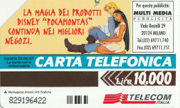 SCHEDA TELEFONICA TELECOM - WALT DISNEY - POCAHONTAS (2 SCANS) - Públicas Temáticas