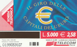 SCHEDA TELEFONICA TELECOM - CAPITALI DELL'EURO - PARIGI  (2 SCANS) - Publiques Thématiques