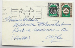 ALGERIE BLASON 2FR+4FR MIGNONNETTE MEC ORAN RP 9.1.1956 POUR SUISSE AU TARIF - Lettres & Documents