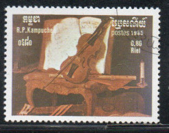 CAMBODIA KAMPUCHEA CAMBOGIA 1985 INTERNATIONAL MUSICAL YEAR STILL LIFE WITH VIOLIN FLUTE GUITAR 80c USED USATO OBLITERE' - Kampuchea