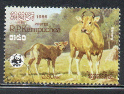 CAMBODIA KAMPUCHEA CAMBOGIA 1986 WWF WORLD WILDLIFE FUND BANTENG 80c USED USATO OBLITERE' - Kampuchea