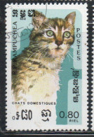 CAMBODIA KAMPUCHEA CAMBOGIA 1985 DOMESTIC CATS 80c USED USATO OBLITERE' - Kampuchea