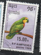 CAMBODIA KAMPUCHEA CAMBOGIA 1989 BIRD FAUNA BIRD AMAZONA AESTIVA 15r USED USATO OBLITERE' - Kampuchea