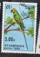 CAMBODIA KAMPUCHEA CAMBOGIA 1989 BIRD FAUNA BIRD PSITTACULA KRAMERI 3r USED USATO OBLITERE' - Kampuchea