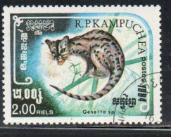 CAMBODIA KAMPUCHEA CAMBOGIA 1984 FAUNA WILD ANIMALS GENET 2r USED USATO OBLITERE' - Kampuchea