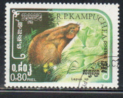 CAMBODIA KAMPUCHEA CAMBOGIA 1984 FAUNA WILD ANIMALS LEPUS 80c USED USATO OBLITERE' - Kampuchea