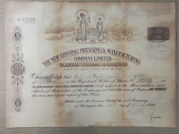 INDIA 1923 THE NEW GINNING PRESSING & MANUFACTURING COMPANY LIMITED....SHARE CERTIFICATE - Textiel