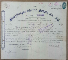 BRITISH INDIA 1929 THE SHAHJAHANPUR ELECTRIC SUPPLY COMPANY LIMITED, ELECTRICITY....SHARE CERTIFICATE - Electricity & Gas