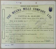BRITISH INDIA 1946 THE MEGHNA MILLS COMPANY LIMITED.....SHARE CERTIFICATE - Textiles