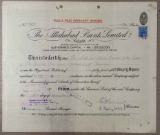 INDIA 1962 ALLAHABAD BANK LIMITED, BANK, BANKING SECTOR....SHARE CERTIFICATE - Banque & Assurance