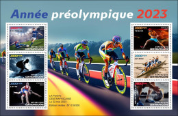 CENTRAL AFRICAN 2023 - SHEET 6V - OLYMPIC GAMES 2024 - FOOTBALL TENNIS CYCLING SURF ROWING WEIGHTLIFTING WRESLING - MNH - Wrestling