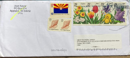 USA-2023, COVER USED TO INDIA, FLOWER SE-TENENT, ARIZONA FLAG, COUNCH & SHELL, PANDA ANIMAL, WWF, PROTECT ENDANGER SPECI - Covers & Documents