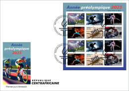 CENTRAL AFRICAN 2023 - SHEET 12V - OLYMPIC GAMES FOOTBALL TENNIS CYCLING SURF ROWING WEIGHTLIFTING WRESLING - IMPERF FDC - Estate 2024 : Parigi