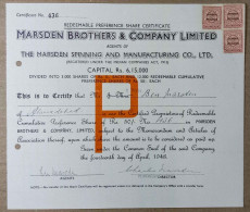 INDIA 1948 THE MARSDEN BROTHERS & COMPANY LIMITED....SHARE CERTIFICATE - Tessili