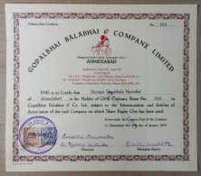 INDIA 1950 THE GOPALBHAI BALABHAI & COMPANY LIMITED....SHARE CERTIFICATE - Tessili