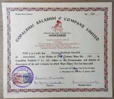 INDIA 1950 THE GOPALBHAI BALABHAI & COMPANY LIMITED....SHARE CERTIFICATE - Textil