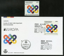 ANDORRA Correos (2023) EUROPA La Pau, El Valor Més Important, Peace The Highest Value Humanity - First Day Cover + Stamp - Colecciones