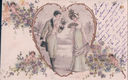 ESD Illustrateur, Couple, Angelots Et Fleurs, Litho Gaufrée (8.10.1902) - Pinkawa