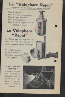 AFFICHE 21,5 X 13,5 CYCLISME VELO L ECLAIRAGE ELECTRIQUE LE VELOPHARE RAPID A. M. COMPTOUR PARIS RUE DE PORT MAHON : - Cyclisme