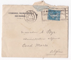 Lettre Entête - Conseil Municipal De Paris Pour Oued Marsa Algerie 1925 - Cartas & Documentos