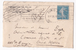 Préfecture De Police De Paris Cabinet Du Préfet Pour Oued Marsa Algerie 1925 - Cartas & Documentos