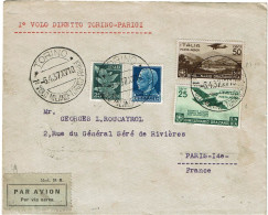 CTN85D - ITALIE AEROGRAMME DU VOL DIRECT TORINO / PARIGI 6/4/1937 - Marcofilie (Luchtvaart)