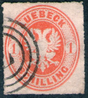 Dreiringstempel L Auf 1 Schilling Lebhaftrötlichorange - Lübeck Nr. 9 A - Pracht - Lübeck
