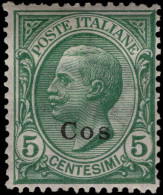 Cos 1912-21 5c Green Unused Regummed. - Dodecaneso