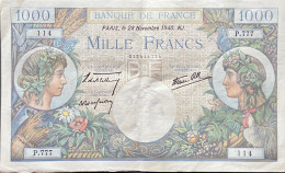 France 1.000 Francs, P-96a (28.11.1940) - 777 Alphabet - Extremely Fine - Fayette 39.02 - 1 000 F 1940-1944 ''Commerce Et Industrie''