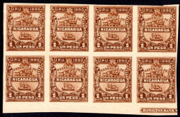 Nicaragua 1890 1p Brown Imperf Block Of 8 6 Stamps Unmounted Mint. - Nicaragua