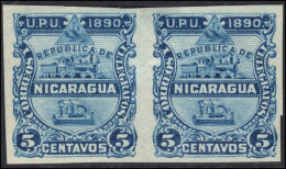 Nicaragua 1890 5c Blue Imperf Pair Fine Lightly Mounted Mint. - Nicaragua