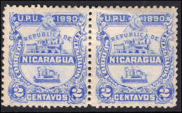 Nicaragua 1890 Official 2c Missing Overprint Pair Lightly Mounted Mint. - Nicaragua