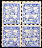 Nicaragua 1890 Official 2p Missing Overprint Block Of 4 2 Stamps Unmounted Mint. - Nicaragua