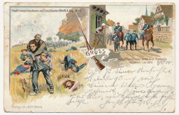CPA - ALSACE - Grüss... Evacuation D'Alsaciens Guerre De 1870 - Dragons Escortant Deux Prisonniers - Autres & Non Classés