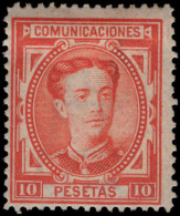 Spain 1876-77 10p Vermillion Plate 2 Lightly Mounted Mint. - Unused Stamps