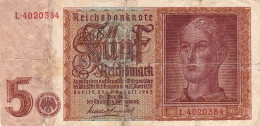GERMANY 5 Reichs Mark (1939) 1942 F P-186a "free Shipping Via Regular Air Mail (buyer Risk)" - 5 Reichsmark