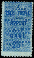Algeria 1920 25c Blue On Azure Colis Postale Unused No Gum. - Colis Postaux