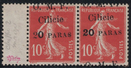 CILICIE - SEMEUSE - PAIRE N°82 - VARIETE - 20 PARAS /10c - GROS 2 TENANT A 2 MAIGRE + SURCHARGE TRES DEPLACEE NON SIGNA - Unused Stamps