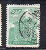 CHINA REPUBLIC REPUBBLICA DI CINA TAIWAN FORMOSA 1959 1960 CHU KWANG TOWER QUEMOY 50c USED USATO OBLITERE' - Used Stamps