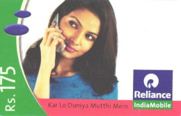 India:Used Phonecard, Reliance IndiaMobile, 175 Rs., Lady With Phone, 2007 - India