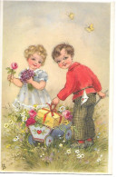 Illustrator - Hannes Petersen - Children, Enfants, Kinder, Bambini, Cart With Presents, Flowers, Butterflies, Papillon - Petersen, Hannes