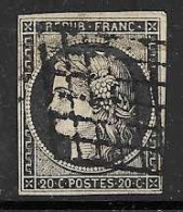 Yvert 3a 20 C Noir / Blanc O - 1849-1850 Ceres