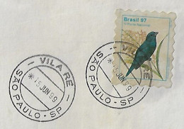 Brazil 1999 Cover Sent From São Paulo Agency Vila Ré To Blumenau Stamp Bird Blue-black Grassquit Issue 1997 - Brieven En Documenten
