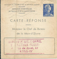 FRANCE ENTIER PRIVE 20F CARTE-REPONSE BAGNEUX POUR PARIS15 DE 1961  LETTRE COVER - 1955-1961 Marianne Van Muller