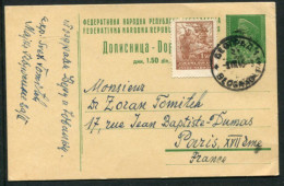 YUGOSLAVIA 1946 Tito 1.50 D.postal Stationery Card  With Text In Serbian/Croatian, Used To France.  Michel P107 - Postal Stationery