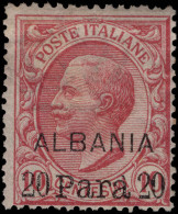 Italian PO's Albania 1907 20pa On 10c Rose Regummed. - Albanië