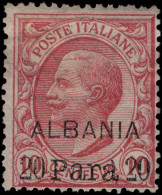 Italian PO's Albania 1907 20pa On 10c Rose Regummed. - Albanien