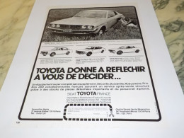 ANCIENNE PUBLICITE A VOUS DE DECIDER TOYOTA  1973 - Voitures