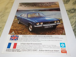 ANCIENNE  PUBLICITE VOITURE SUNBEAM  CHRYSLER DE SIMCA 1973 - Voitures