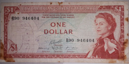 EAST CARIBBEAN Authority 1965 Dollar / Queen Elizabeth II Portrait / Signature 10 / Circulated - Oostelijke Caraïben